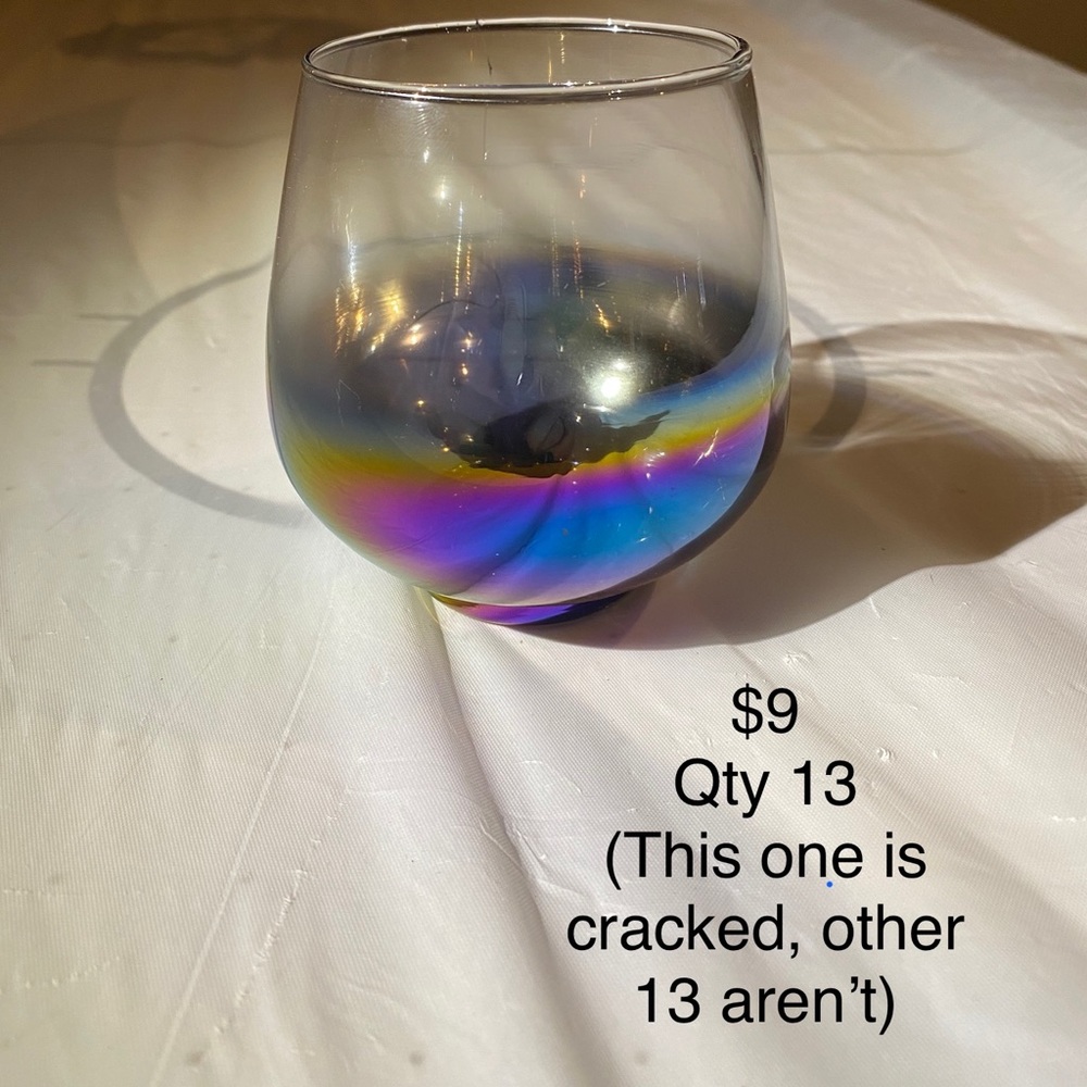 Iridescent glass votive candle holders.
